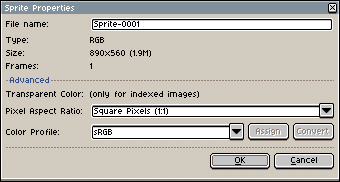 Sprite Properties dialog